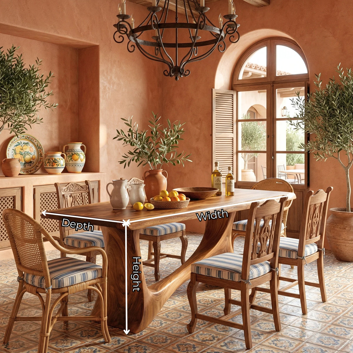 Live Edge Solid Wood Dining Table with Sculptural Base
