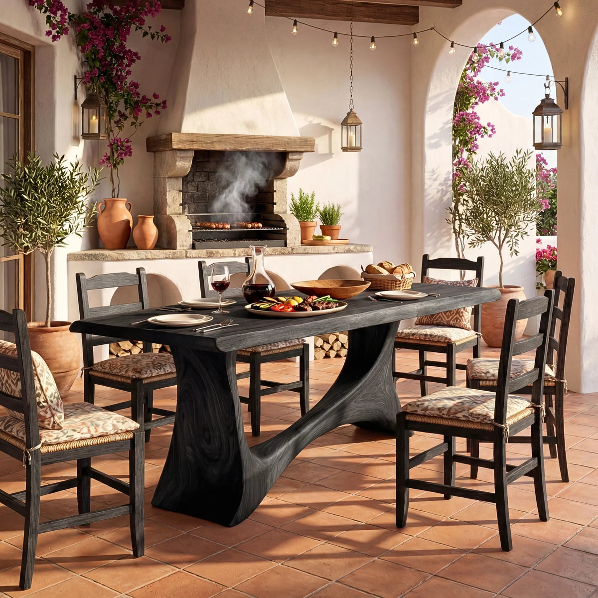 Live Edge Solid Wood Dining Table with Sculptural Base