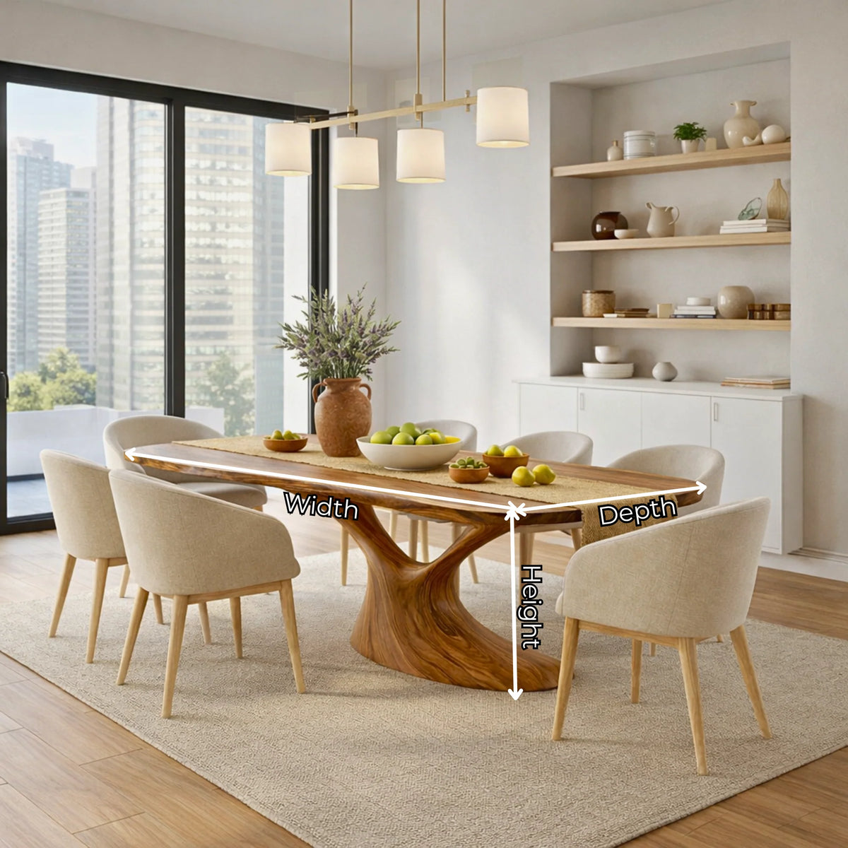 Organic Solid Wood Dining Table with Sculptural Flowing Base