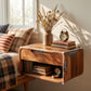 Handcrafted Solid Wood Floating Nightstand with Drawer and Open Shelf Storage