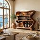 Solid Wood Bar Cabinet with Sculptural Open Shelves for Living Room
