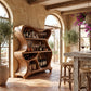 Solid Wood Bar Cabinet with Sculptural Open Shelves for Living Room