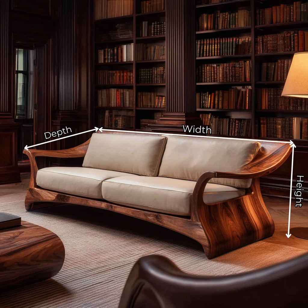 Sculptural Solid Wood Sofa Frame with Artistic Arms
