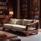 Handcrafted Solid Wood Sofa with Open Sculptural Arms for Living Room