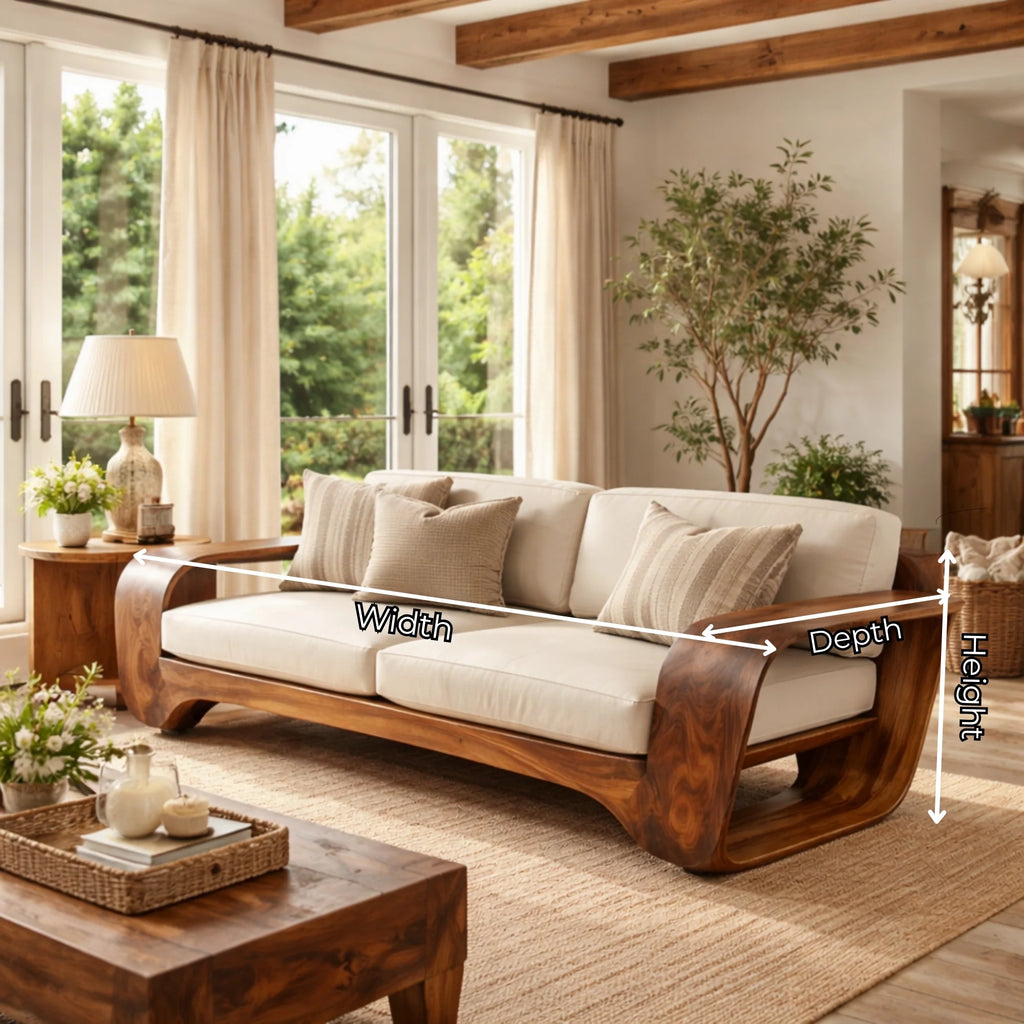 Sculptural Solid Wood Sofa with Curved Loop Arms