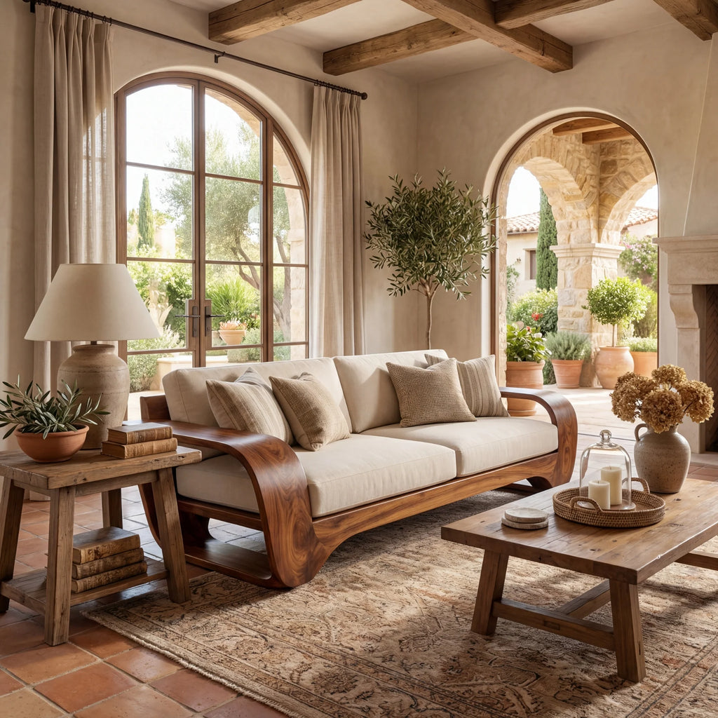 Sculptural Solid Wood Sofa with Curved Loop Arms