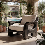Organic Sculpted Solid Wood Armchair with Openwork Side Panels