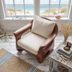 Organic Sculpted Solid Wood Armchair with Openwork Side Panels