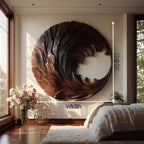 Round Solid Wood Wall Sculpture with Flowing Wave Design for Living Room Decor