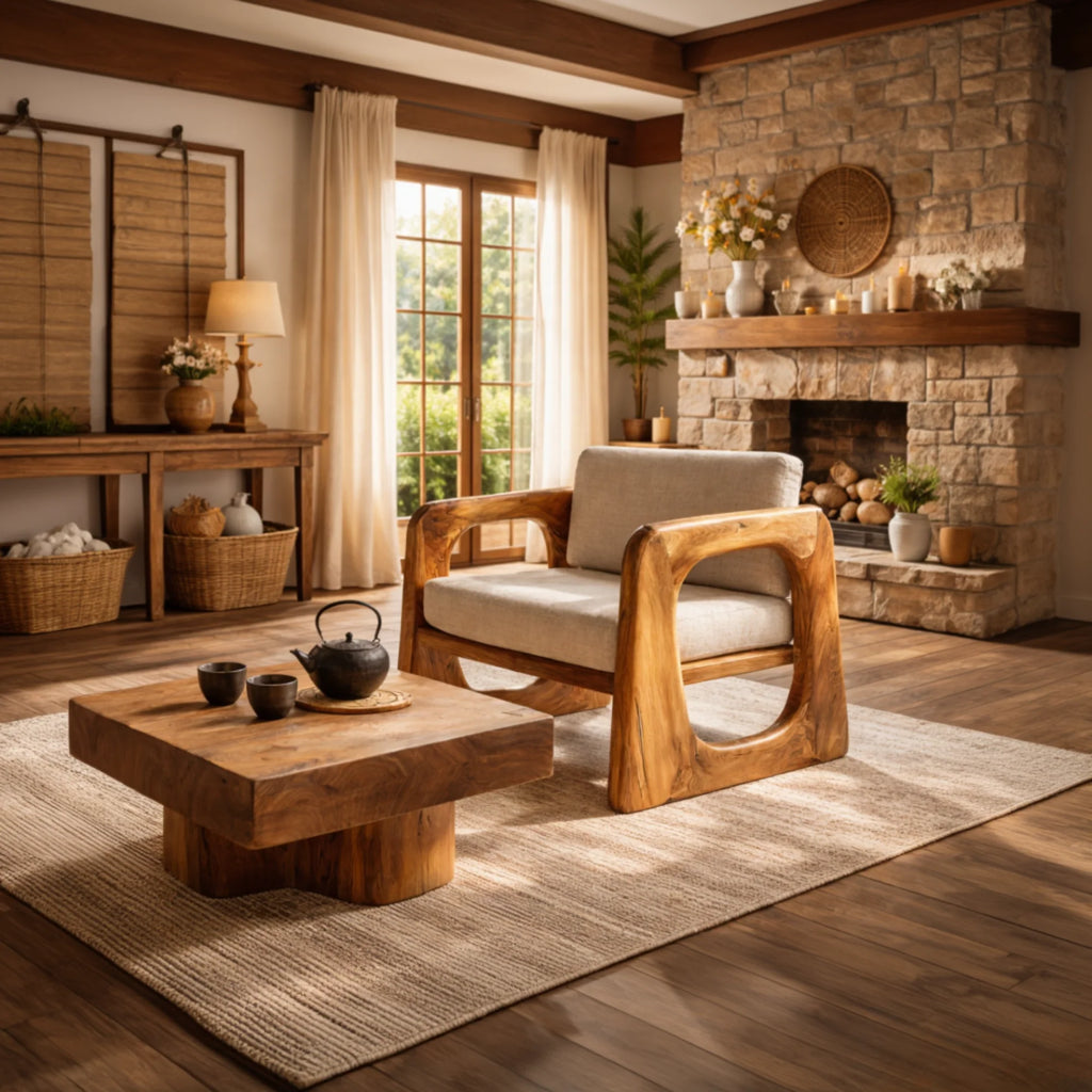 Sculpted Solid Wood Lounge Armchair for Reading Nooks