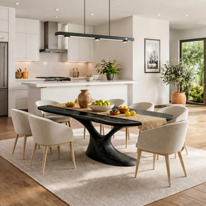 Organic Solid Wood Dining Table with Sculptural Flowing Base