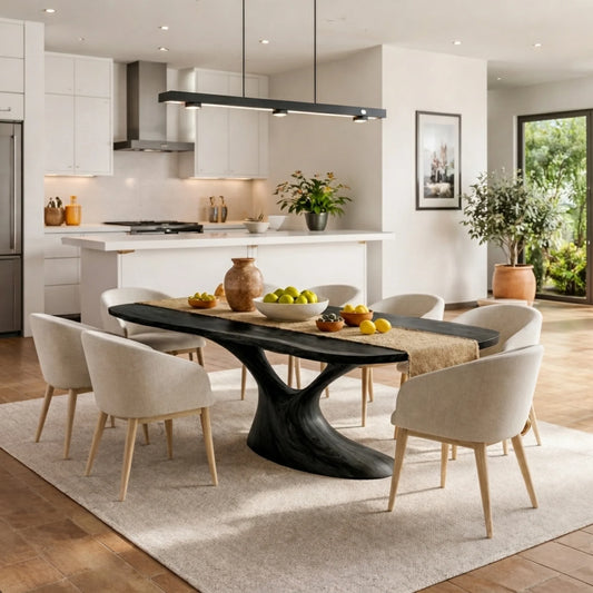 Organic Solid Wood Dining Table with Sculptural Flowing Base
