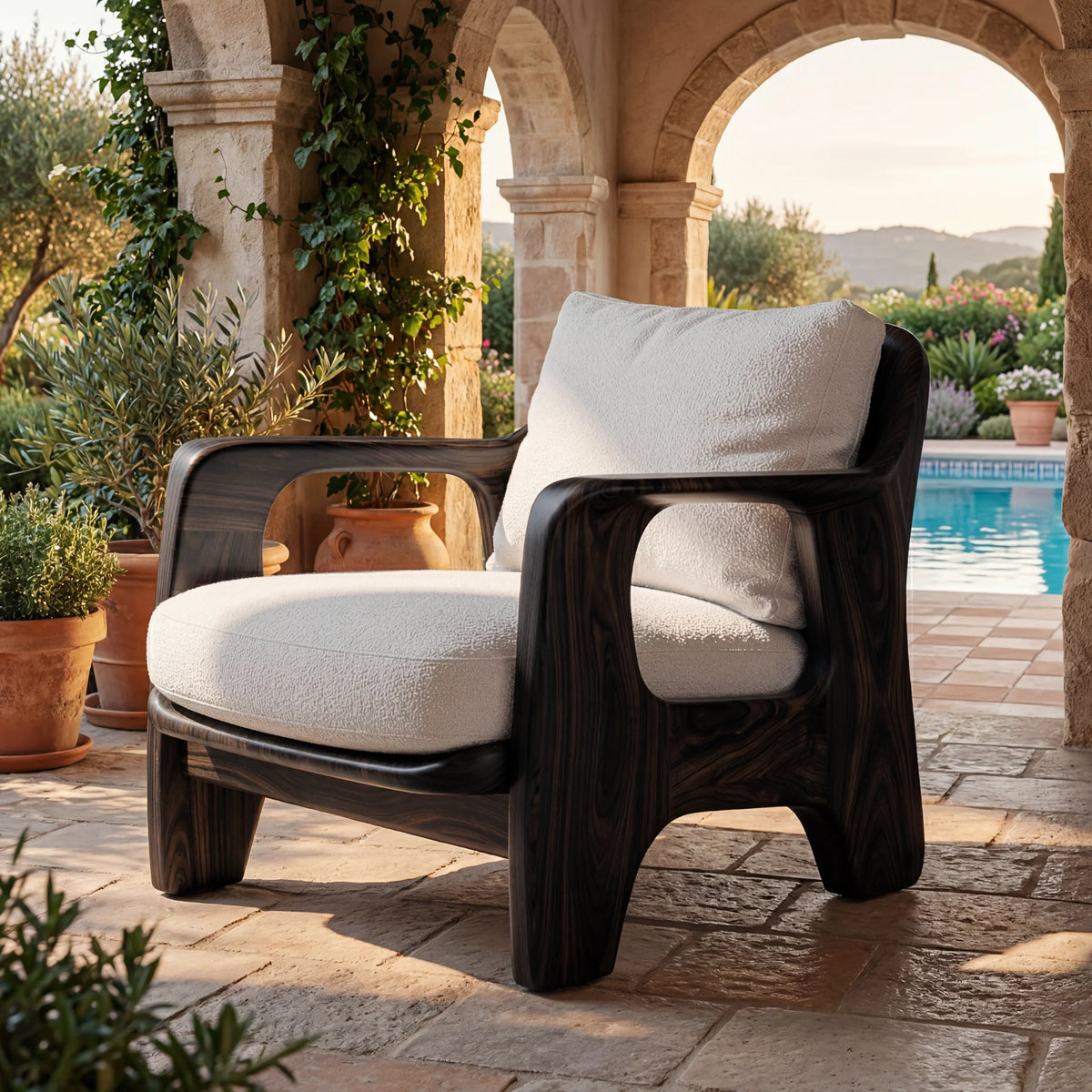 Sculptural Solid Wood Accent Chair with Rounded Armrests
