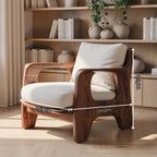 Sculptural Solid Wood Accent Chair with Rounded Armrests