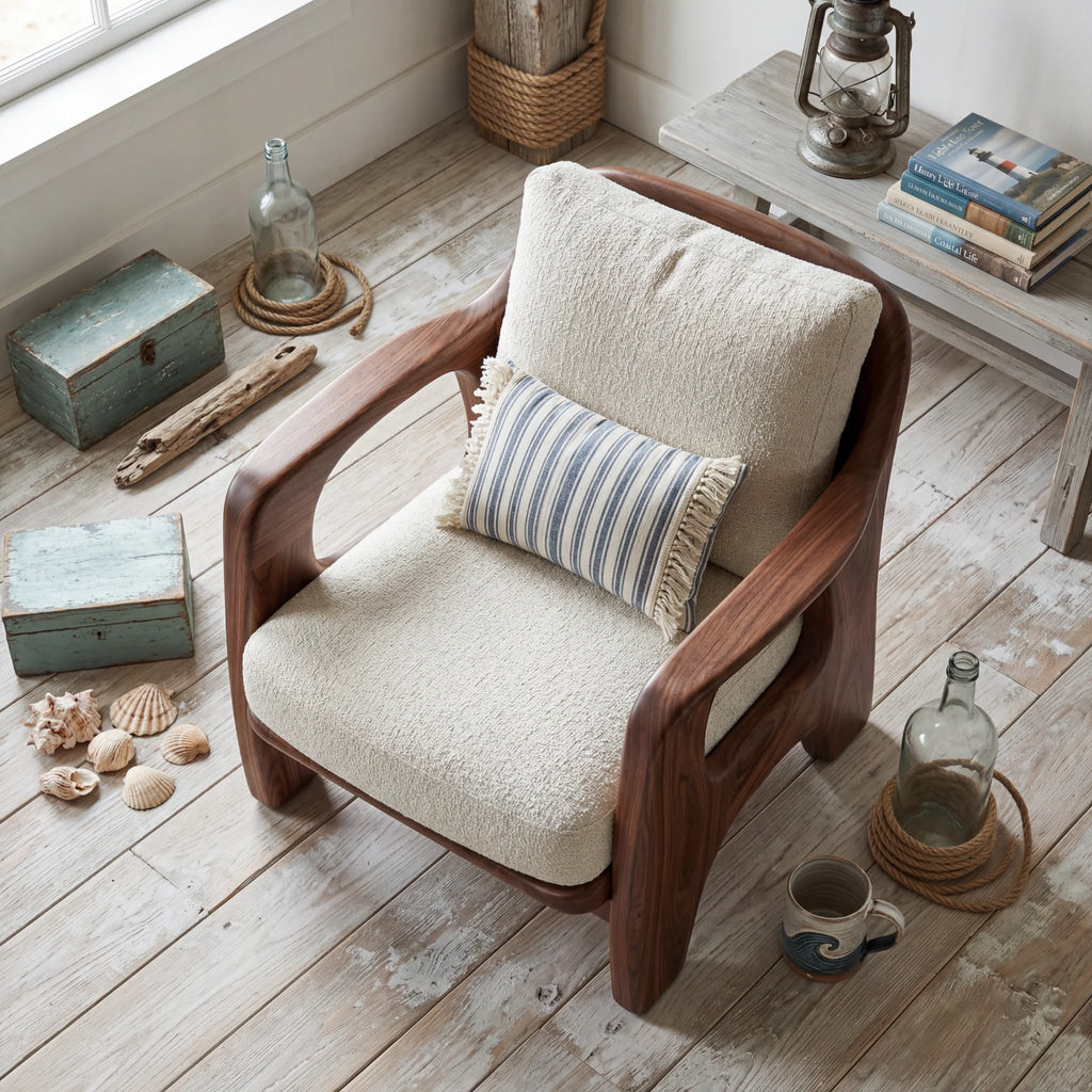 Sculptural Solid Wood Accent Chair with Rounded Armrests