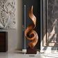Tall Solid Wood Spiral Flame Sculpture with Plinth – Modern Decorative Accent for Contemporary Interiors