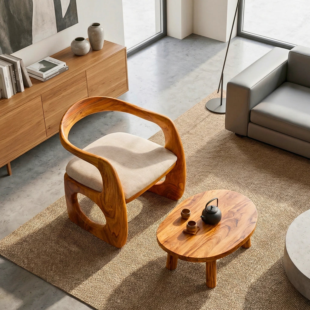 Organic Curve Solid Wood Lounge Chair