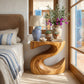 Handcrafted Solid Wood Bedside Table with Sculptural Curved Base