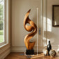 Tall Solid Wood Flowing Curve Floor Sculpture with Plinth Base – Modern Artistic Décor for Contemporary Interiors