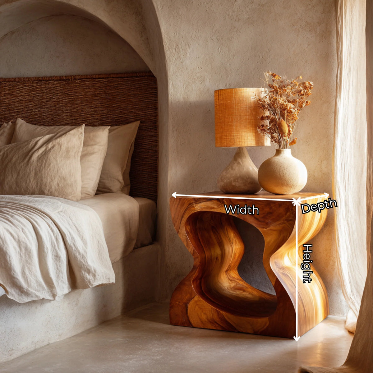 Organic Solid Wood Nightstand with Sculptural Cutout Base for Modern Bedrooms