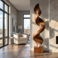 Tall Solid Wood Spiral Floor Sculpture with Plinth Base – Modern Statement Décor for Living Rooms and Contemporary Interiors