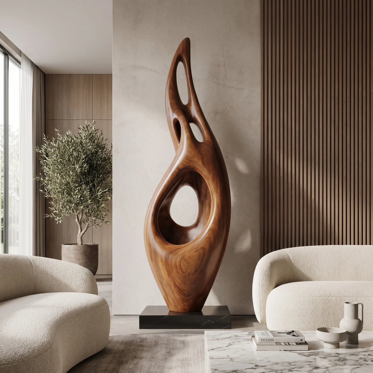 Solid Wood Sculptural Decorative Art – Contemporary Statement Piece for Luxury Interiors