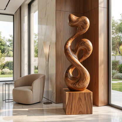 Organic Form Solid Wood Sculpture – Modern Decorative Art for Living Rooms and Offices
