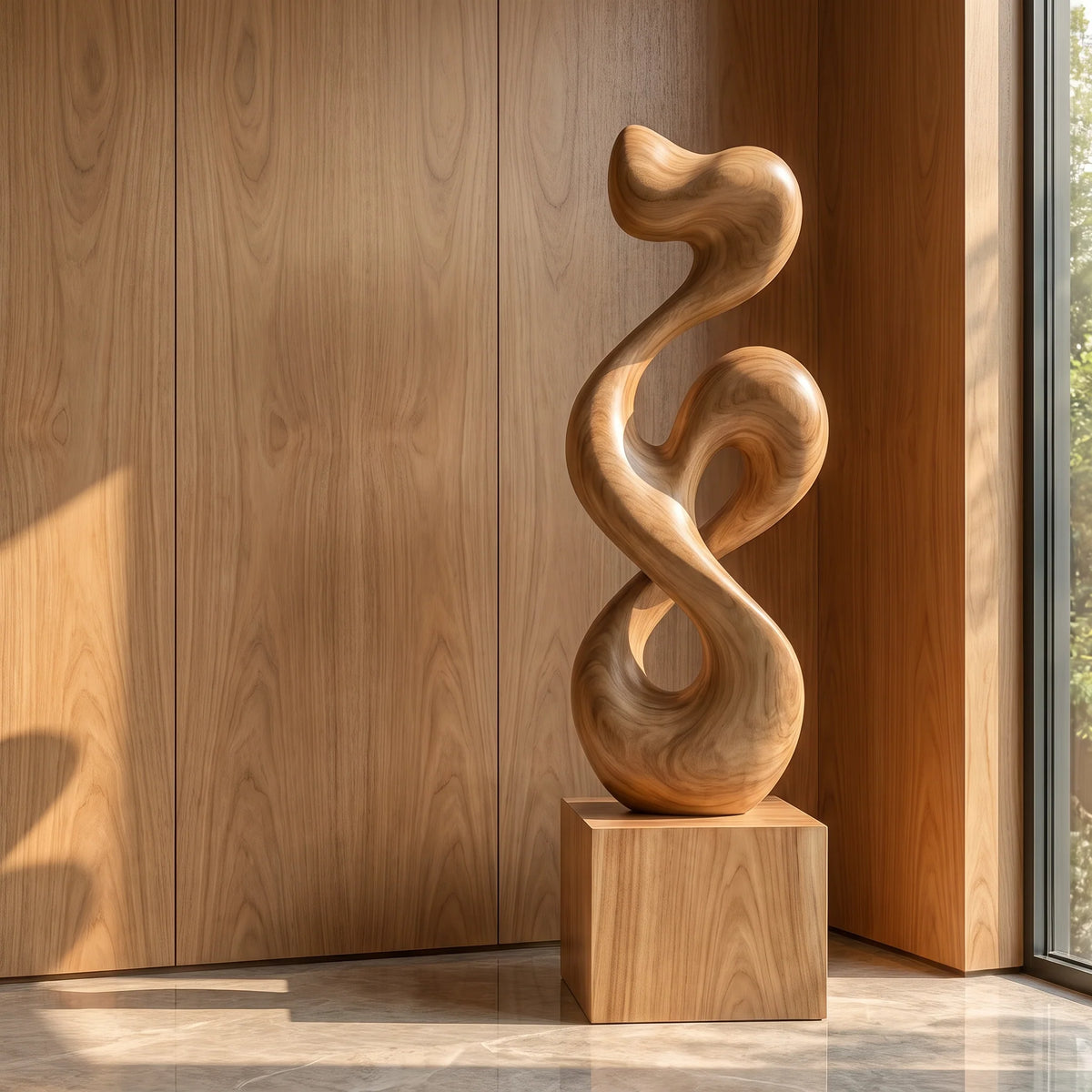 Organic Form Solid Wood Sculpture – Modern Decorative Art for Living Rooms and Offices
