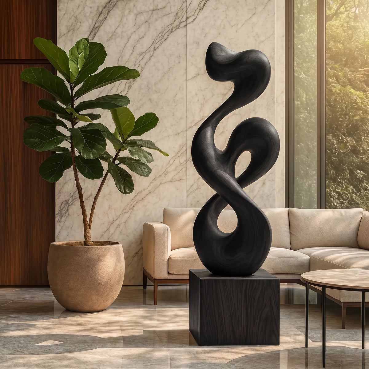 Organic Form Solid Wood Sculpture – Modern Decorative Art for Living Rooms and Offices