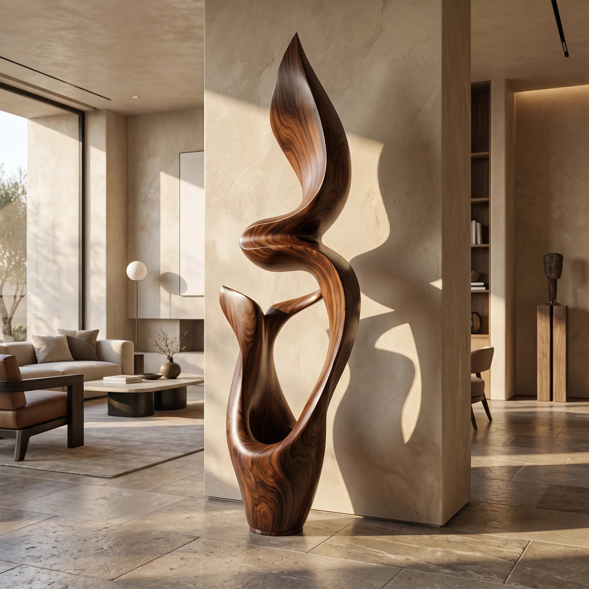 Organic Solid Wood Sculptural Décor – Modern Artistic Accent for Living Rooms