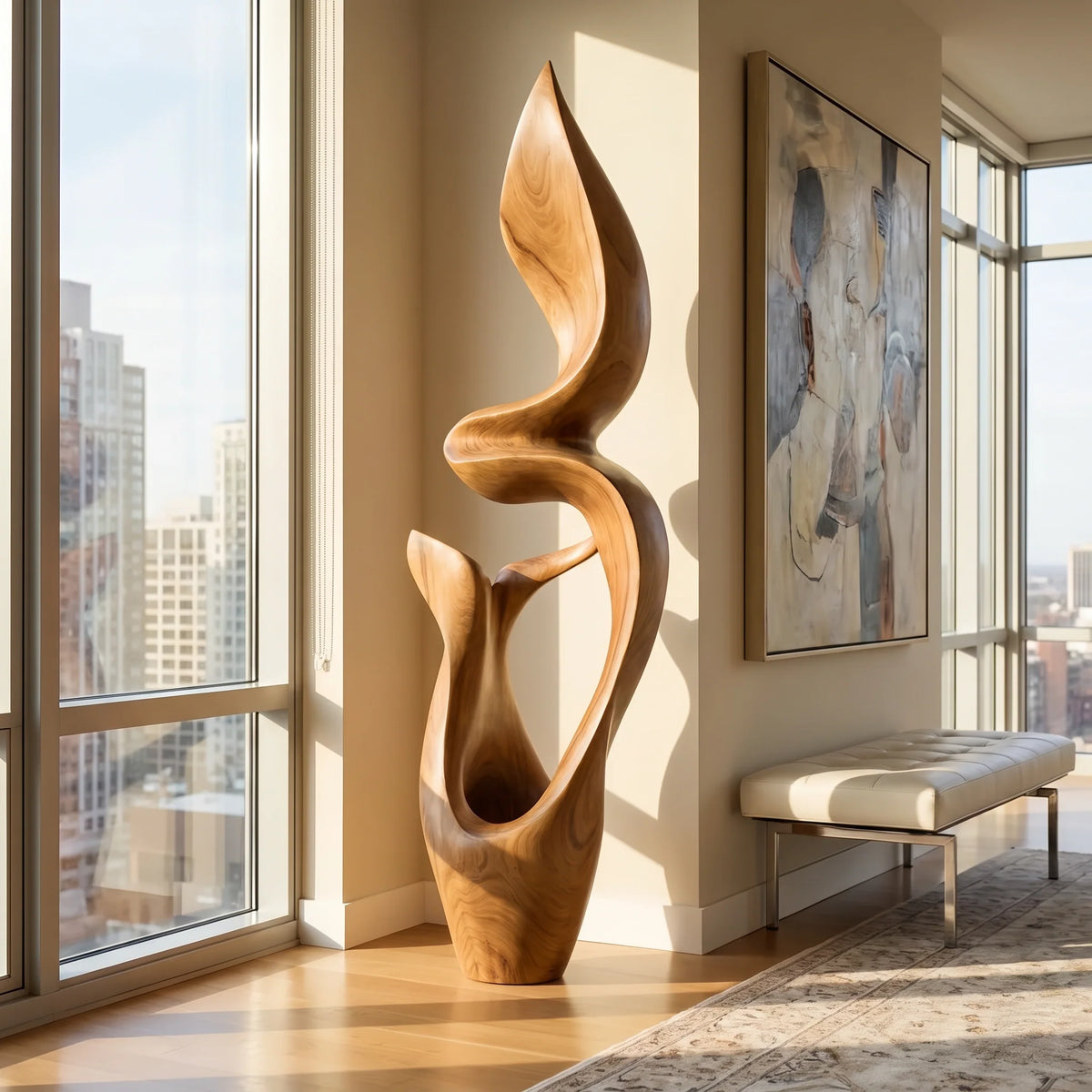 Organic Solid Wood Sculptural Décor – Modern Artistic Accent for Living Rooms