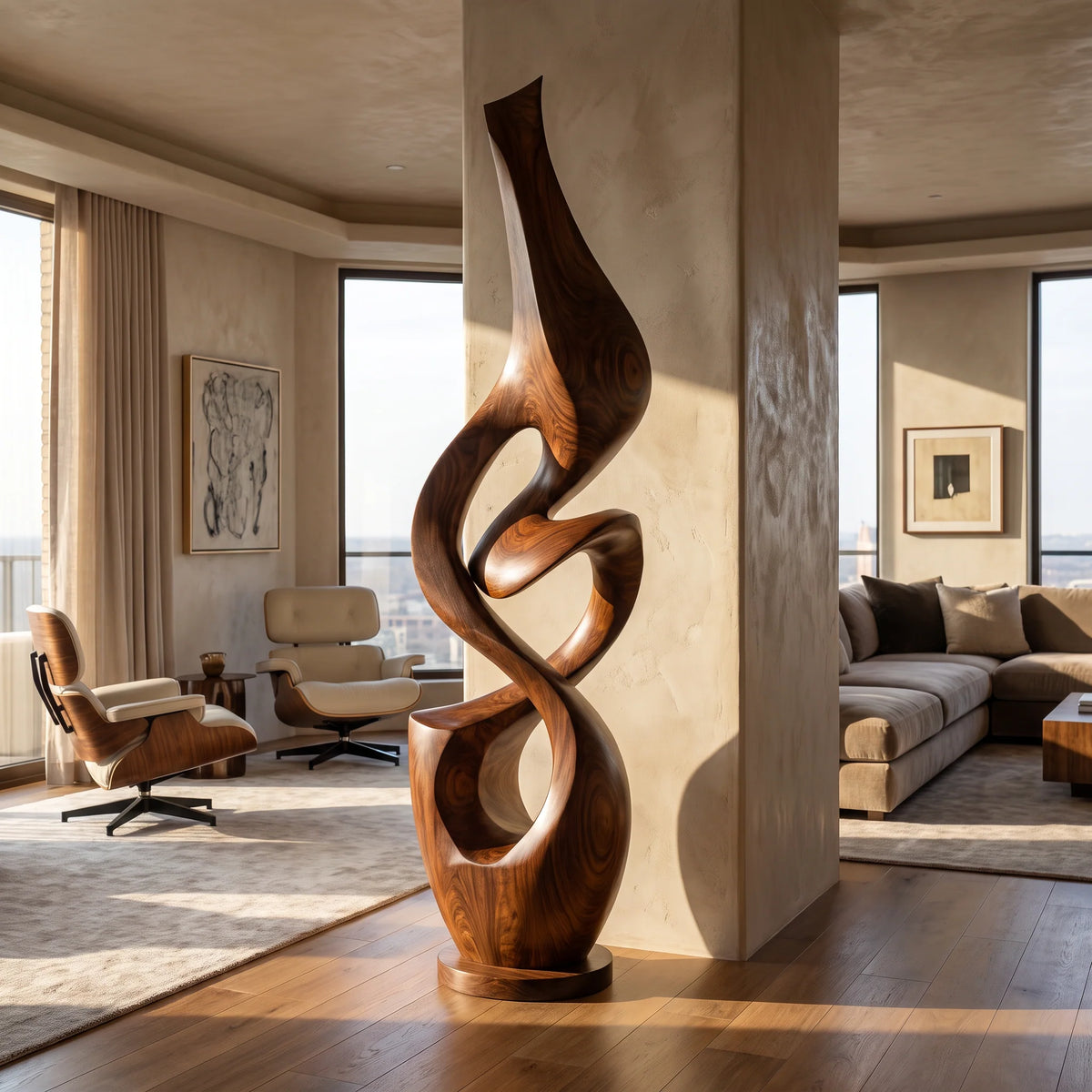 Organic Abstract Solid Wood Sculpture – Modern Artistic Décor for Living Rooms