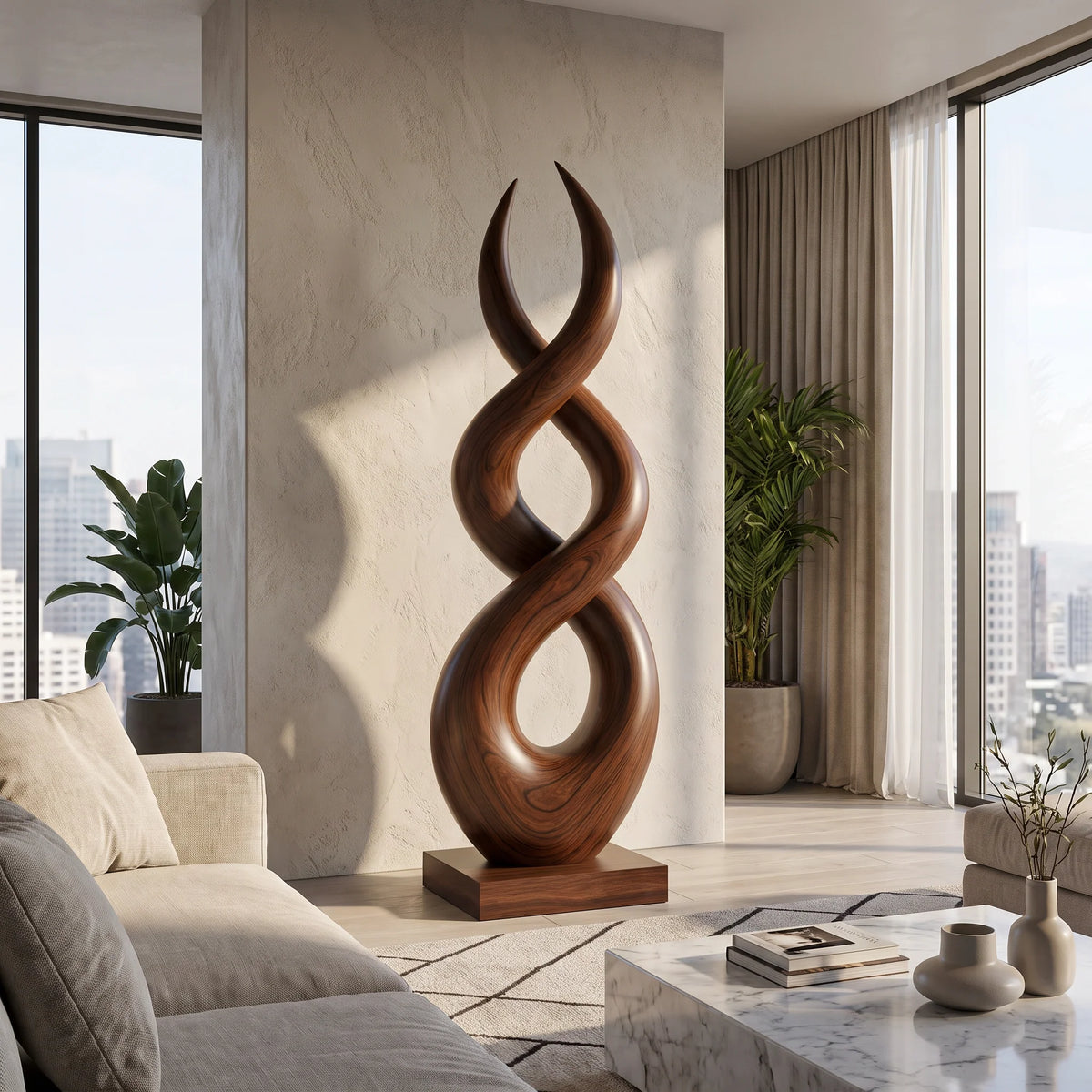 Handcrafted Solid Wood Infinity Twist Sculpture – Modern Decorative Accent for Entryways and Living Rooms
