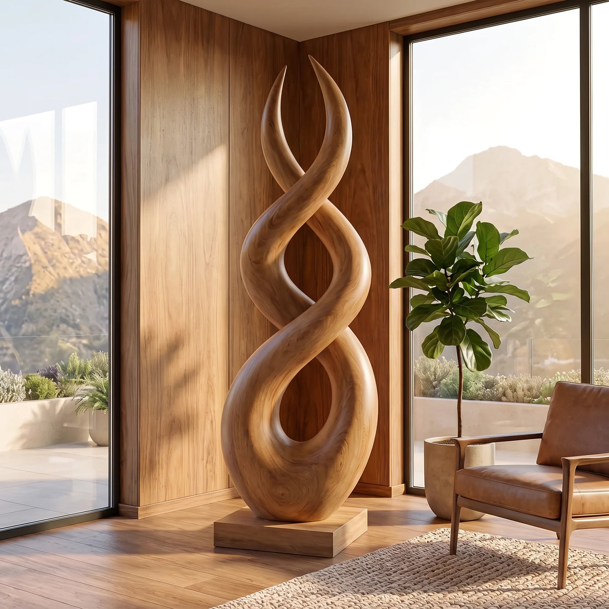 Handcrafted Solid Wood Infinity Twist Sculpture – Modern Decorative Accent for Entryways and Living Rooms