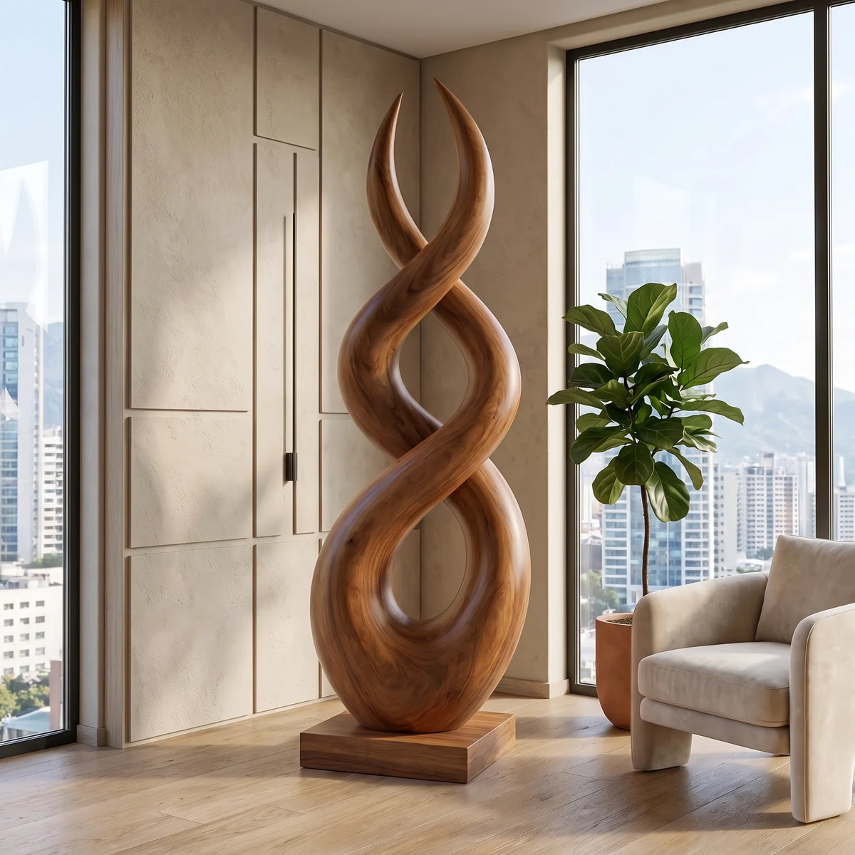 Handcrafted Solid Wood Infinity Twist Sculpture – Modern Decorative Accent for Entryways and Living Rooms