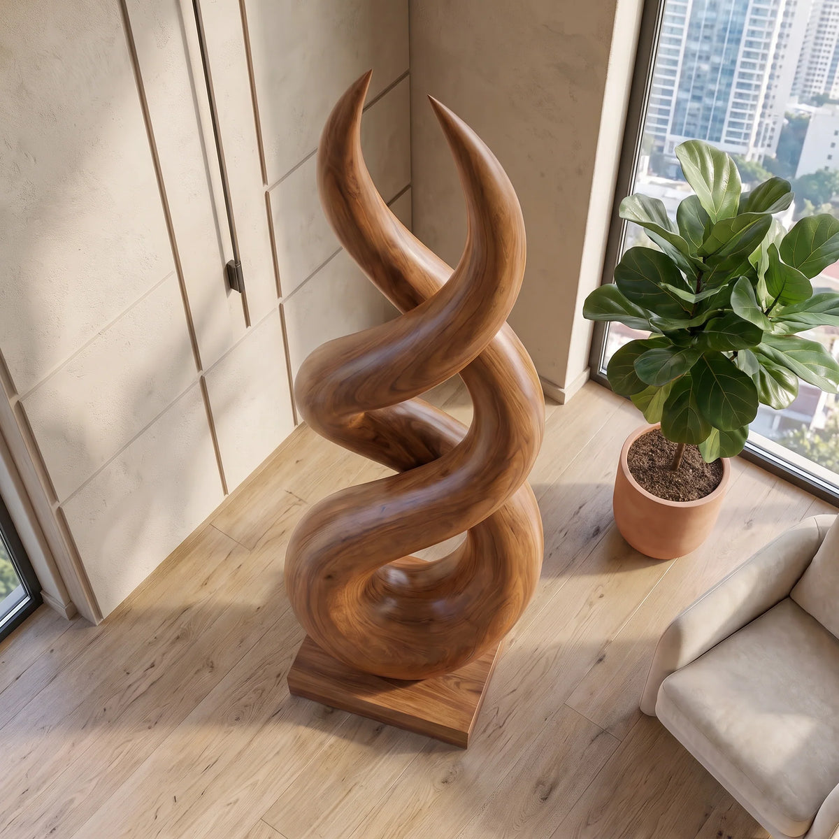Handcrafted Solid Wood Infinity Twist Sculpture – Modern Decorative Accent for Entryways and Living Rooms