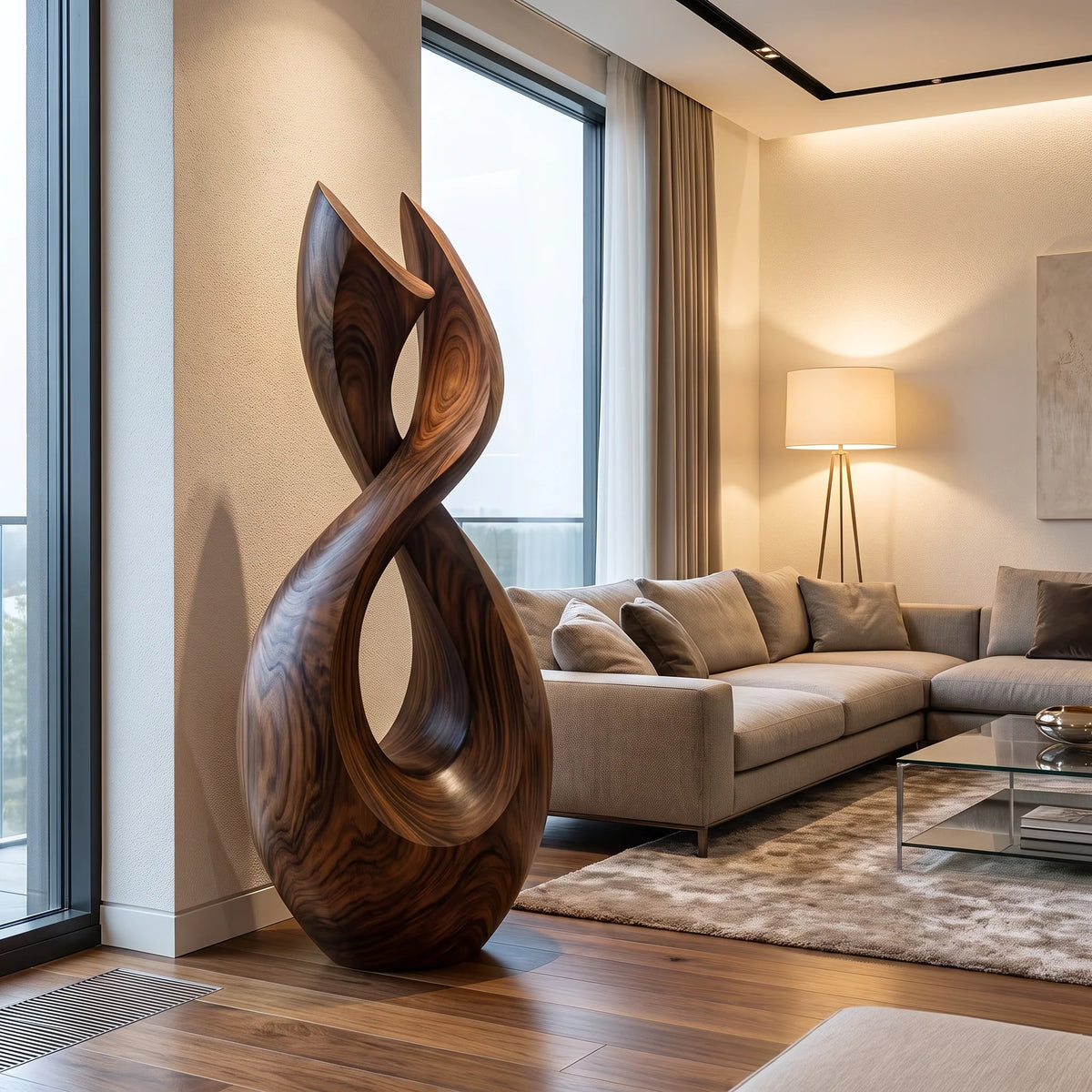 Handcrafted Solid Wood Garden Sculpture – Contemporary Twisting Open-Form Outdoor Art