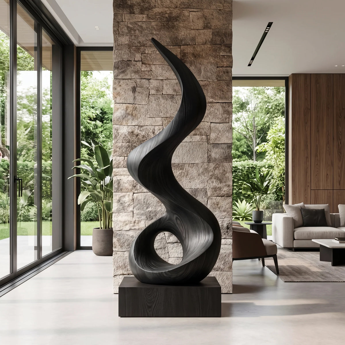 Modern Spiral Solid Wood Sculpture – Contemporary Abstract Decorative Art for Living Rooms