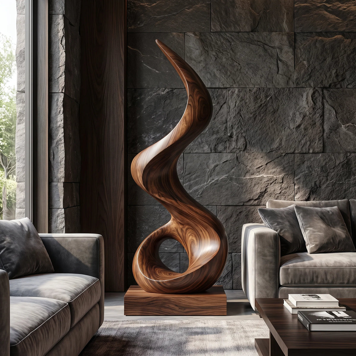 Modern Spiral Solid Wood Sculpture – Contemporary Abstract Decorative Art for Living Rooms