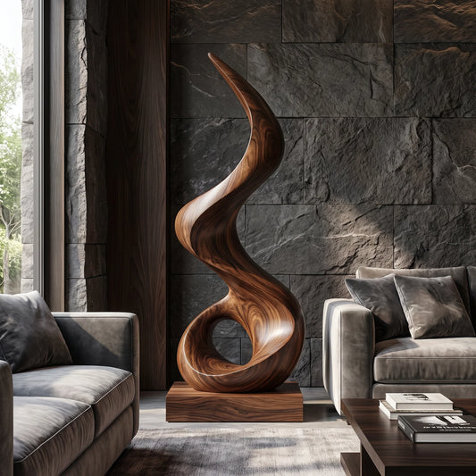 Modern Spiral Solid Wood Sculpture – Contemporary Abstract Decorative Art for Living Rooms