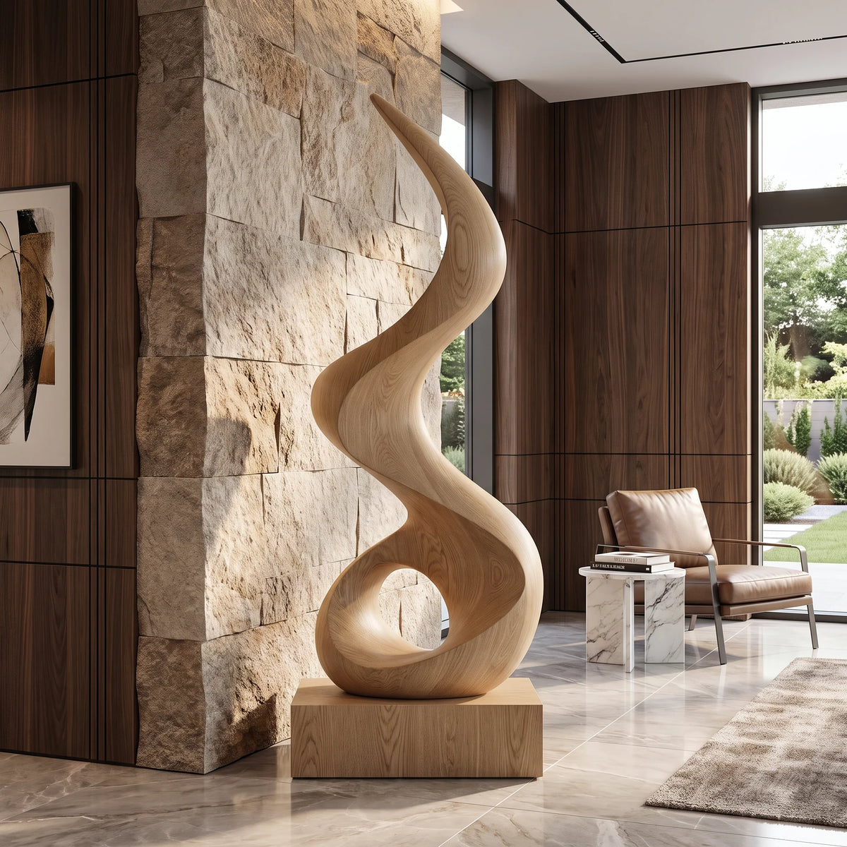Modern Spiral Solid Wood Sculpture – Contemporary Abstract Decorative Art for Living Rooms