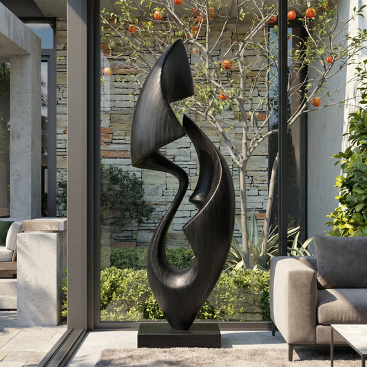 Organic Abstract Solid Wood Sculpture – Modern Decorative Art for Gardens and Contemporary Interiors