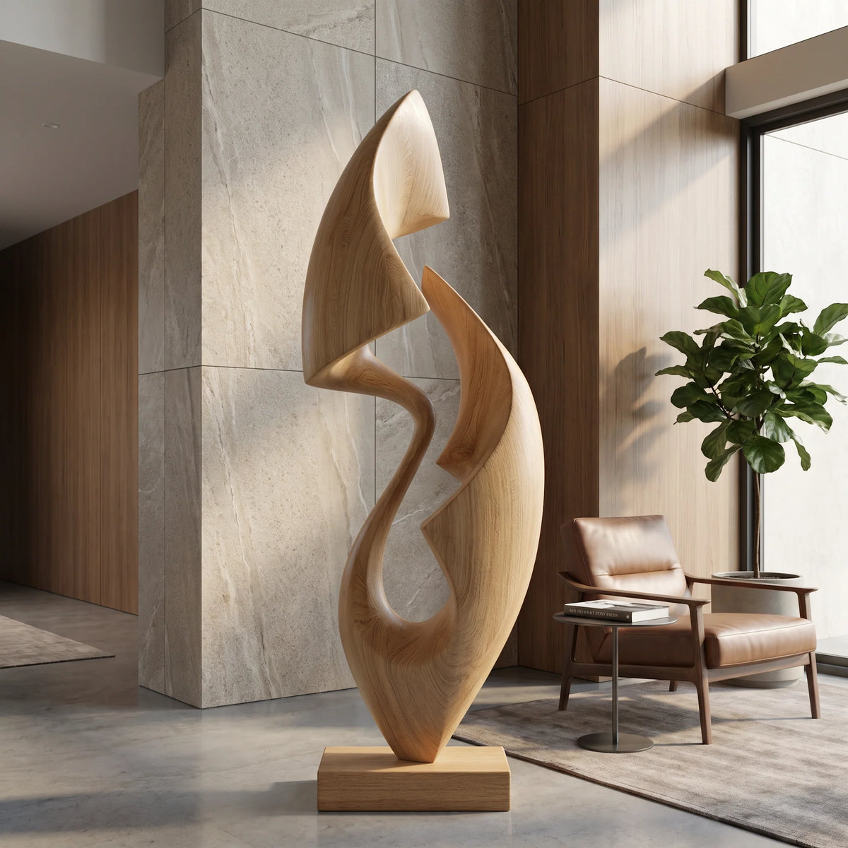 Organic Abstract Solid Wood Sculpture – Modern Decorative Art for Gardens and Contemporary Interiors