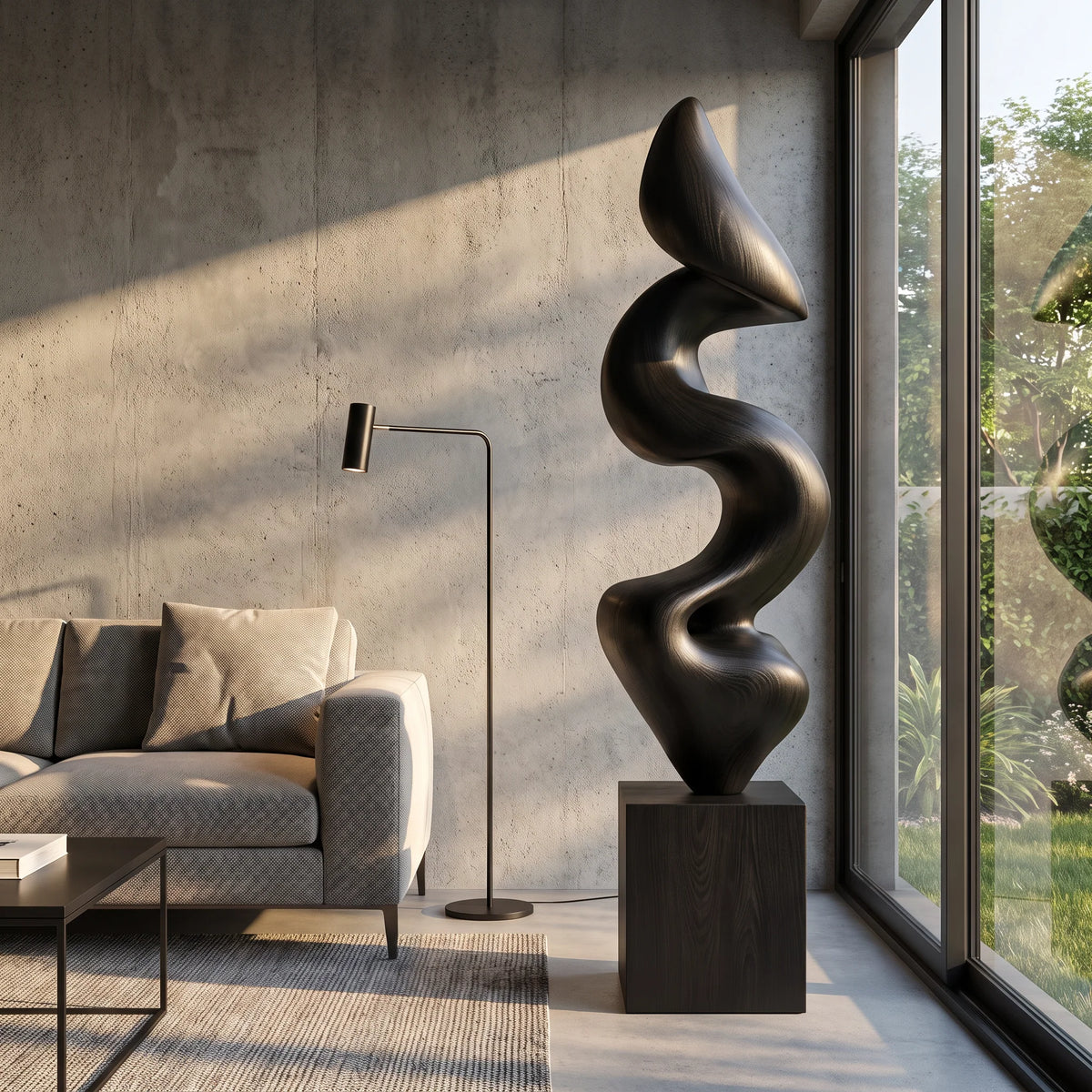 Handcrafted Solid Wood Ribbon Floor Sculpture – Modern Vertical Statement Art for Contemporary Interiors