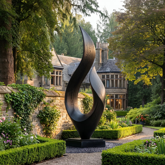 Contemporary Leaf-Shaped Solid Wood Sculpture for Garden, Landscape and Outdoor Décor