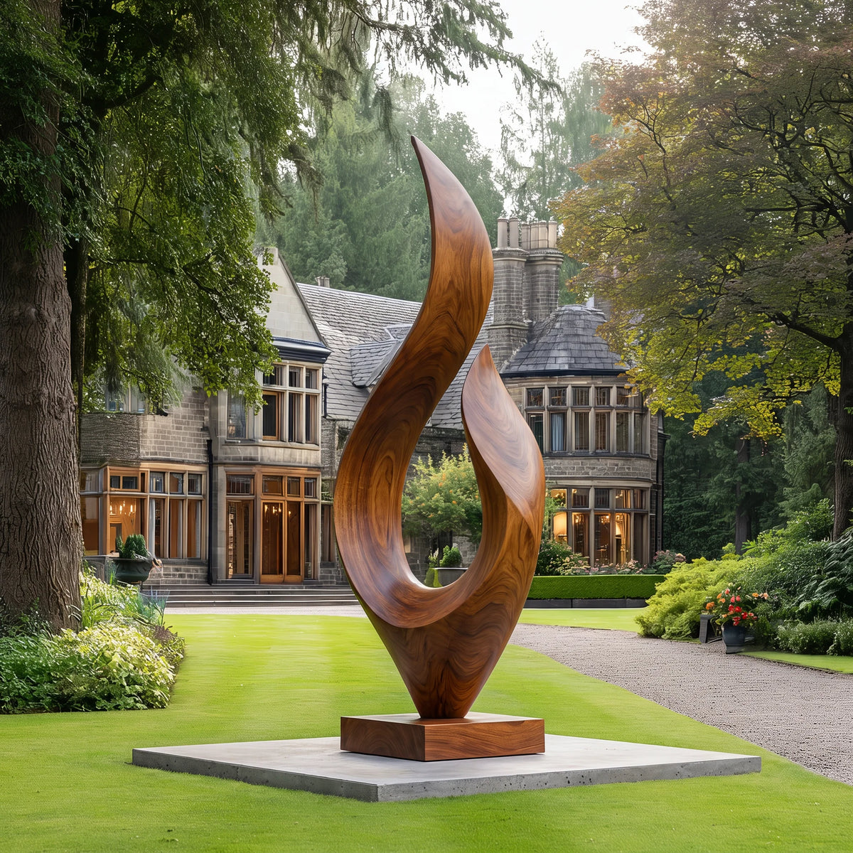 Contemporary Leaf-Shaped Solid Wood Sculpture for Garden, Landscape and Outdoor Décor