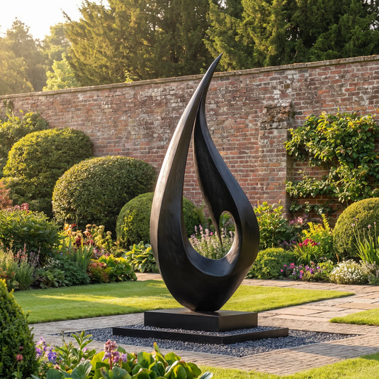 Outdoor Teardrop Solid Wood Sculpture – Modern Abstract Garden Art for Contemporary Landscapes