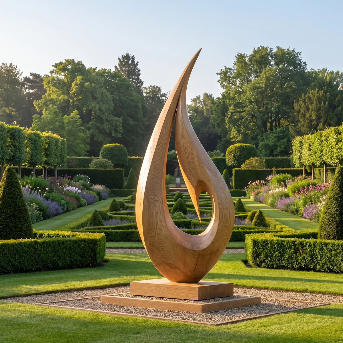 Outdoor Teardrop Solid Wood Sculpture – Modern Abstract Garden Art for Contemporary Landscapes