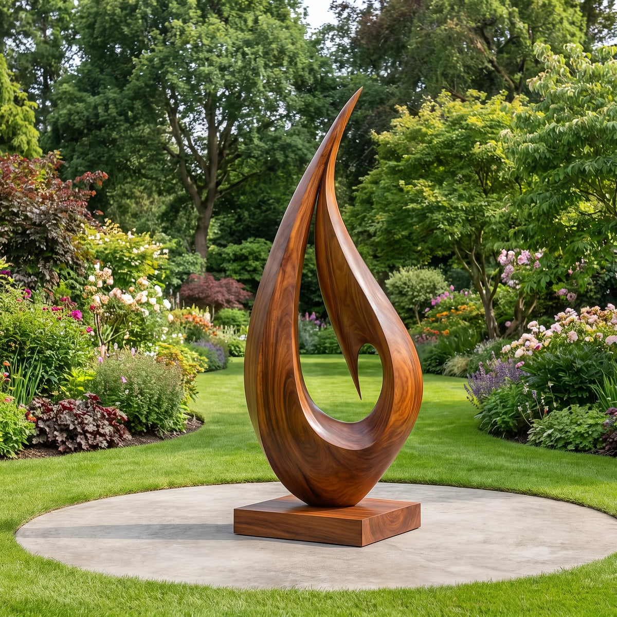 Outdoor Teardrop Solid Wood Sculpture – Modern Abstract Garden Art for Contemporary Landscapes