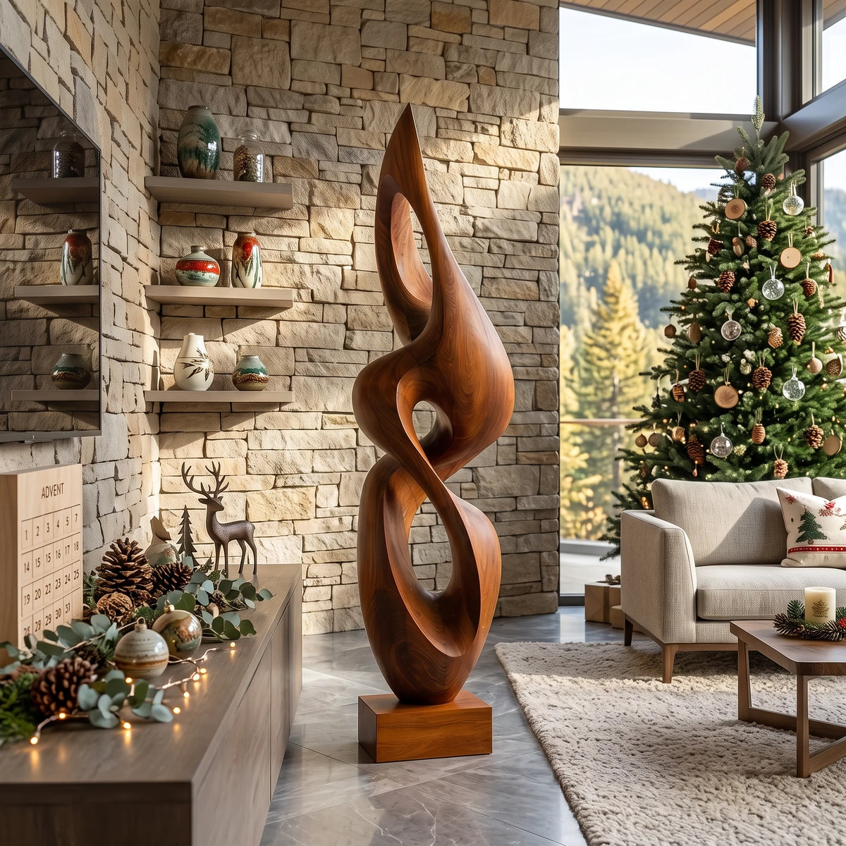 Contemporary Solid Wood Sculpture – Elegant Decorative Accent for Living Rooms and Entryways